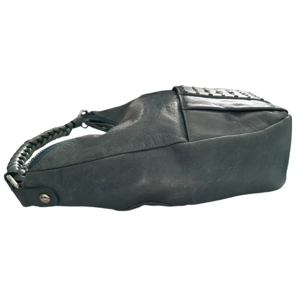 Brighton Hobo Handbag Bag Purse Braided Handle Silver Grommets Blue Turquoise